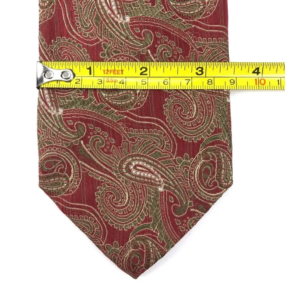 PEACOCK Tie Handmade Pure Silk Red Green White Paisley Elegant Men's Necktie
